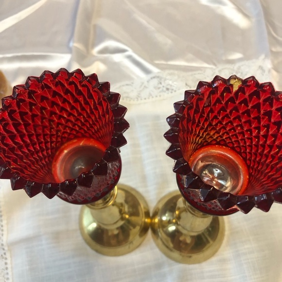 Vintage Set of Brass Candleholders and Ruby Red Votives - Picture 10 of 10